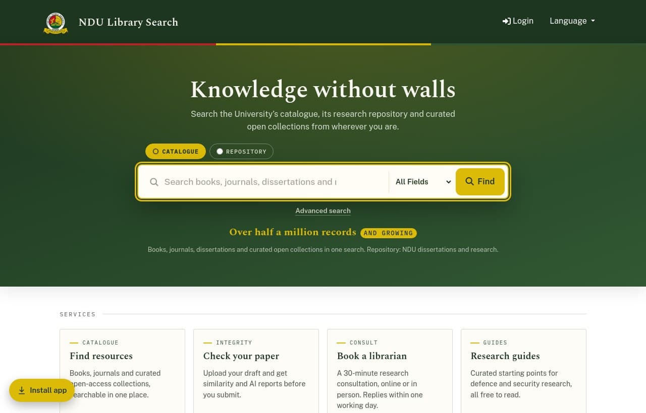 NDU Digital Library — VuFind discovery